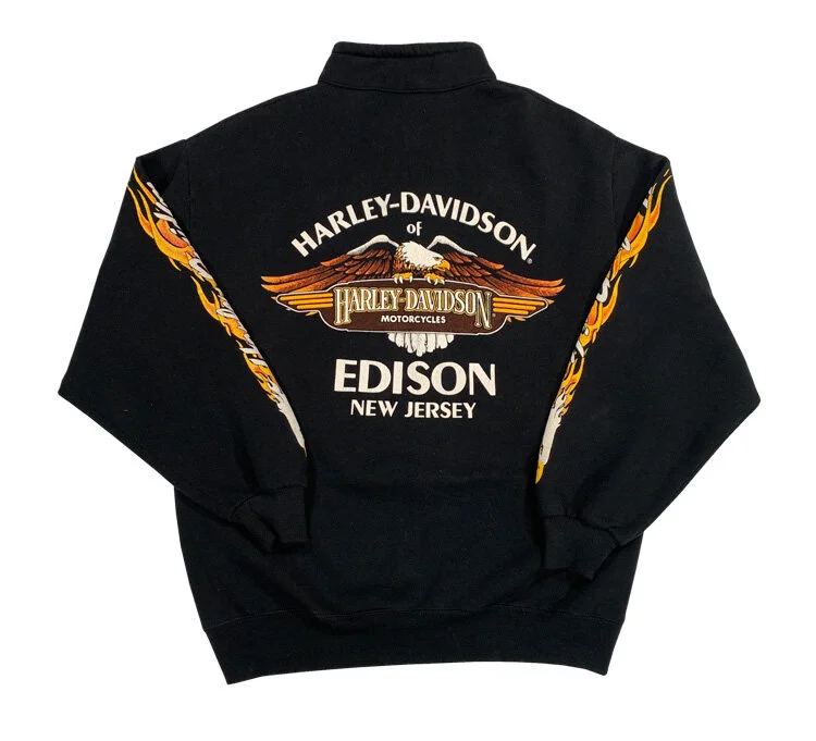 Vintage Harley Davidson Flame 1/4 Zip Sweatshirt (Size XL